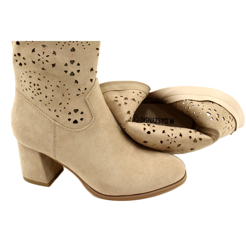 M.Daszyński Bottines ajourées femme, daim, J.Beige 5