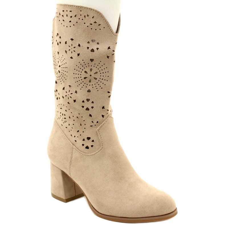 M.Daszyński Bottines ajourées femme, daim, J.Beige 1