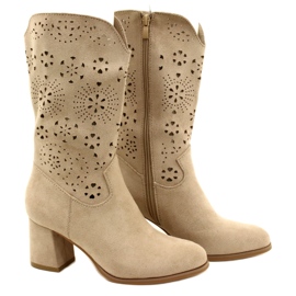 M.Daszyński Bottines ajourées femme, daim, J.Beige 4