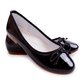 S.Barski Ballerines enfant en cuir verni avec nœud, noir 2
