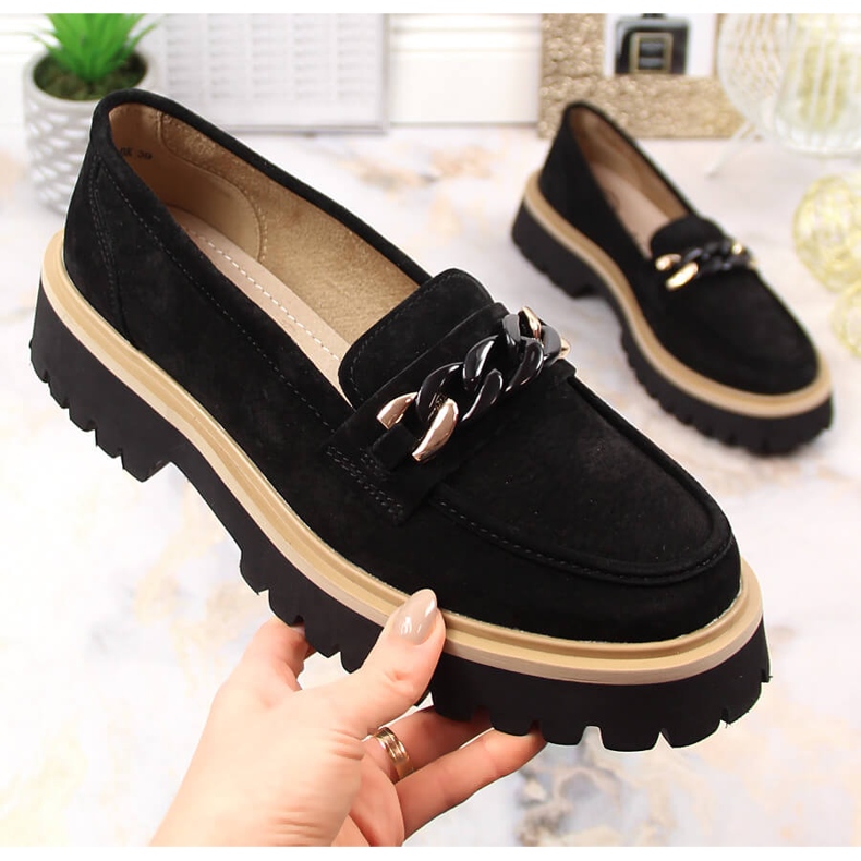 Mocassins femme en daim avec chaîne Filippo DP4589/23 le noir 1