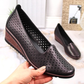 Chaussures compensées ajourées noir brillant femme Potocki SZ12018 le noir 1