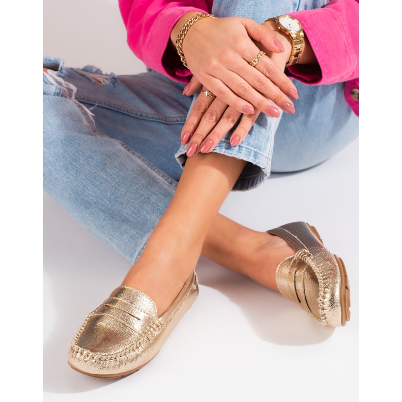 Goodin Mocassins dorés confortables pour femmes Shelovet 1