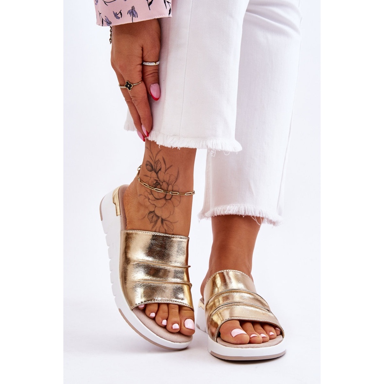 S.Barski Chaussons En Cuir Pour Femme Sur Un Talon Compensé Doré Leona 1