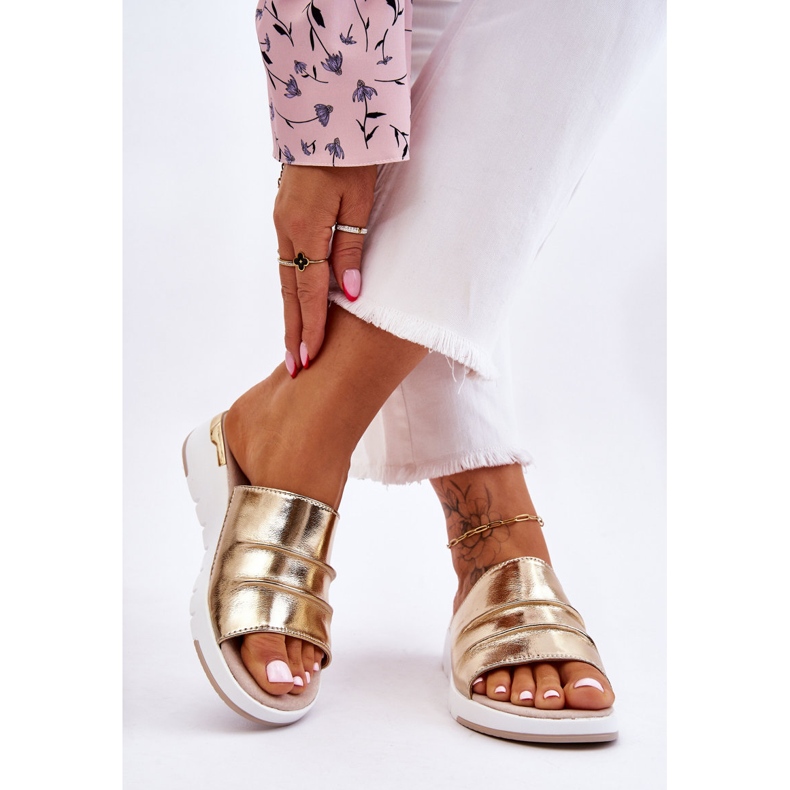 S.Barski Chaussons En Cuir Pour Femme Sur Un Talon Compensé Doré Leona 2