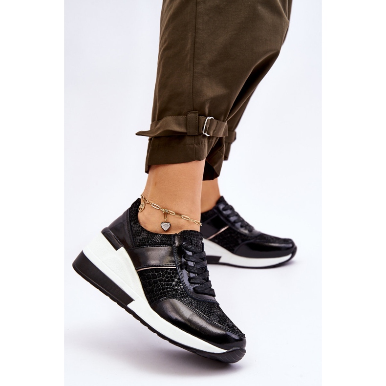 S.Barski Crosby Baskets compensées en cuir pour femme Noir le noir 2