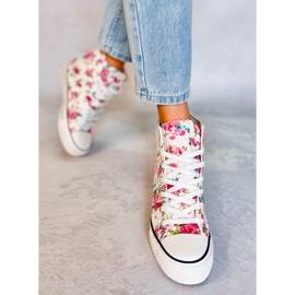 BM Paradis Baskets montantes compensées blanches à fleurs 1