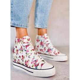 BM Paradis Baskets montantes compensées blanches à fleurs 3