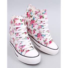 BM Paradis Baskets montantes compensées blanches à fleurs 4