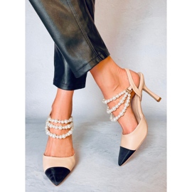 BM Escarpins à talon ouvert avec perles Harmony Beige 2
