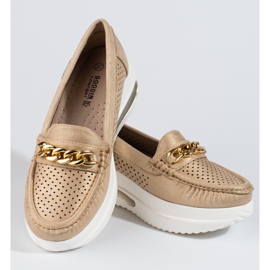 SHELOVET Mocassins dorés pour femmes Slovet sur la plateforme 1