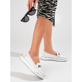 Mocassins classiques en cuir pour femmes Vinceza blanc 1