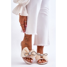 PS1 Chaussons Femme Avec Noeud Et Strass Beige Jolene 1