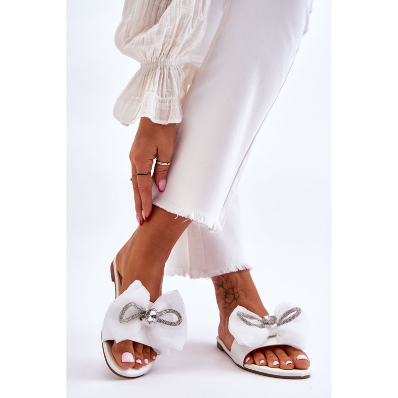 Chaussons Femme Avec Noeud Et Strass Blanc Jolene 2