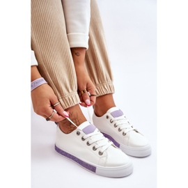 Baskets basses à jets pour femmes Blanc-Violet Demira blanche 1