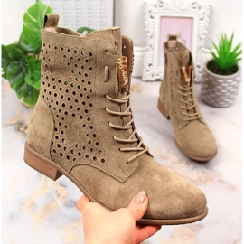 Bottines femme Jezzi en daim ajourées printemps beige 4
