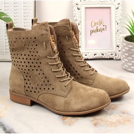 Bottines femme Jezzi en daim ajourées printemps beige 5