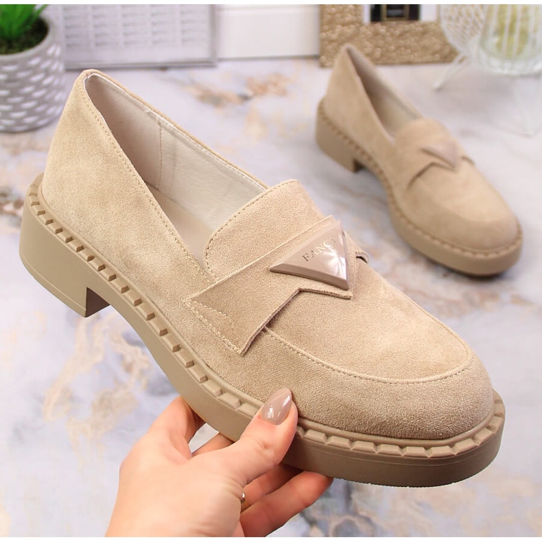 Potocki SZ12003 mocassins en daim à talons et plateforme beige 1