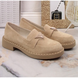 Potocki SZ12003 mocassins en daim à talons et plateforme beige 2