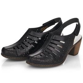 Sandales à talons hauts confortables en cuir pour femmes Rieker 40959-00 noir 1