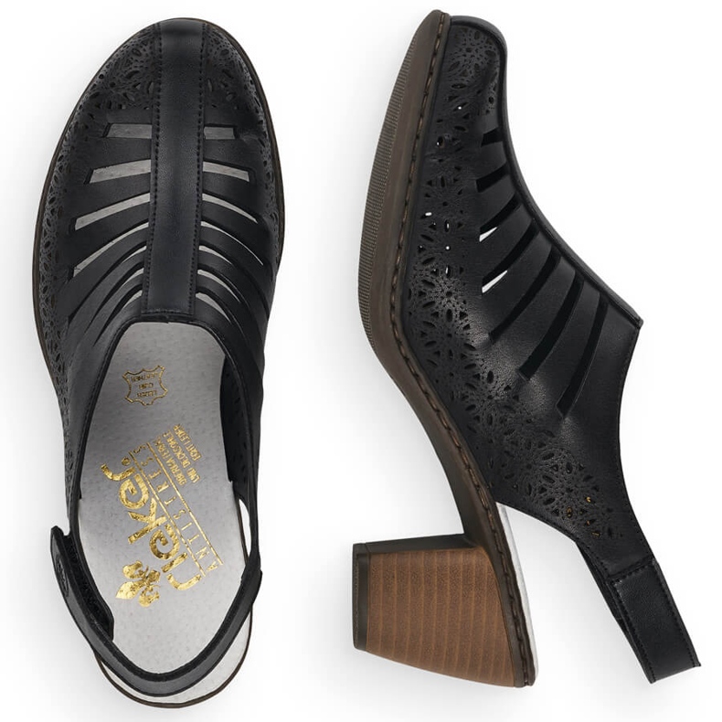 Sandales à talons hauts confortables en cuir pour femmes Rieker 40959-00 le noir 2