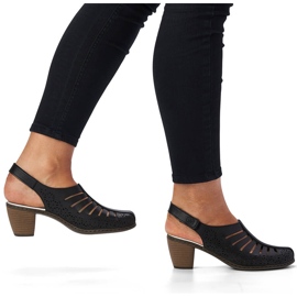 Sandales à talons hauts confortables en cuir pour femmes Rieker 40959-00 le noir 3