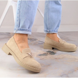 Potocki SZ12003 mocassins en daim à talons et plateforme beige 5