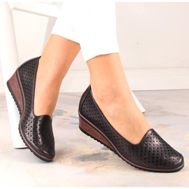 Chaussures compensées ajourées noir brillant femme Potocki SZ12018 le noir 4