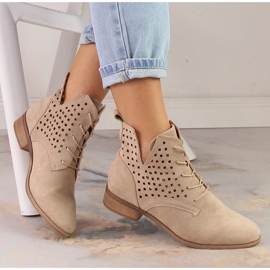 Bottines plates ajourées en daim beige Potocki SZ12089 4