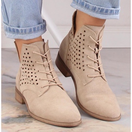 Bottines plates ajourées en daim beige Potocki SZ12089 6
