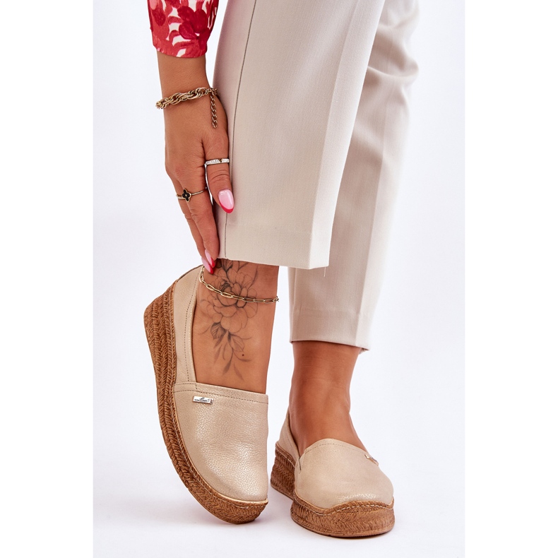 Lemar Espadrilles Compensées en Cuir pour Femme Beige &amp; Or Hadlee 1