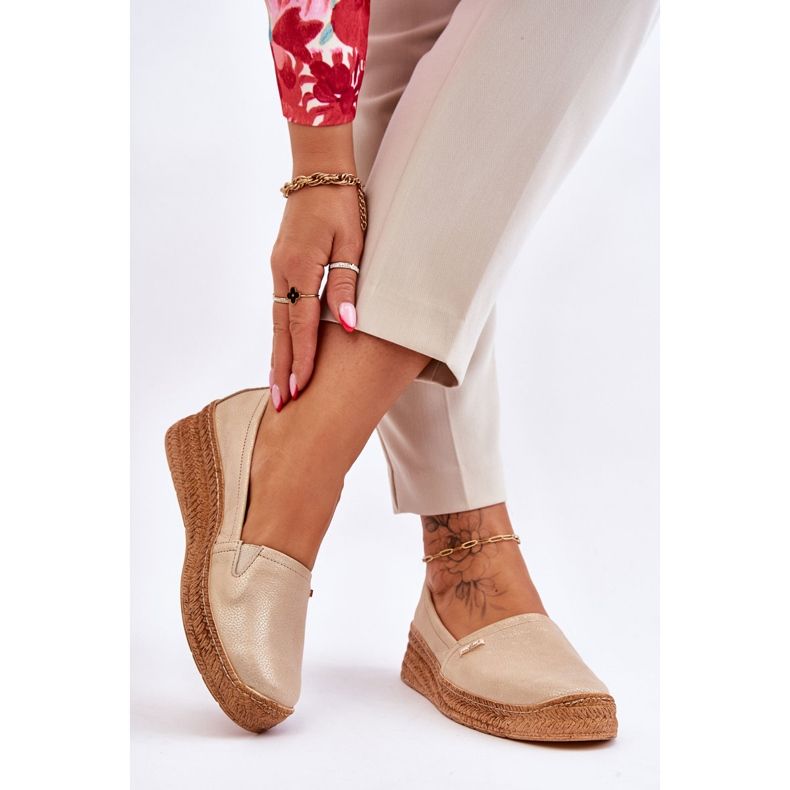 Lemar Espadrilles Compensées en Cuir pour Femme Beige &amp; Or Hadlee 2