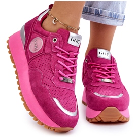 Chaussures de sport à plateforme en daim pour femmes GOE LL2N4002 Fuchsia rose 12
