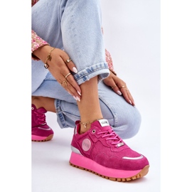 Chaussures de sport à plateforme en daim pour femmes GOE LL2N4002 Fuchsia rose 9