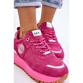 Chaussures de sport à plateforme en daim pour femmes GOE LL2N4002 Fuchsia rose 6
