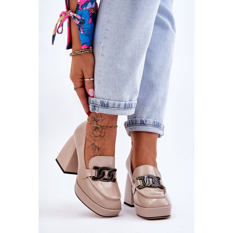 S.Barski Escarpins En Cuir Sur Talons Massifs Beige Maximo 1