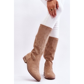S.Barski Cuissardes Femme Daim Ajouré Beige Savane 1 S.Barski Cuissardes Femme Daim Ajouré Beige Savane 1