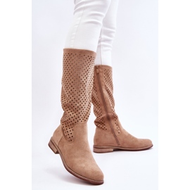 S.Barski Cuissardes Femme Daim Ajouré Beige Savane 2 S.Barski Cuissardes Femme Daim Ajouré Beige Savane 2