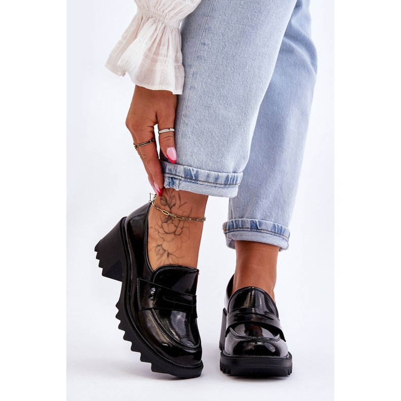 S.Barski Escarpins mocassins à talons vernis Black Jay noir 1