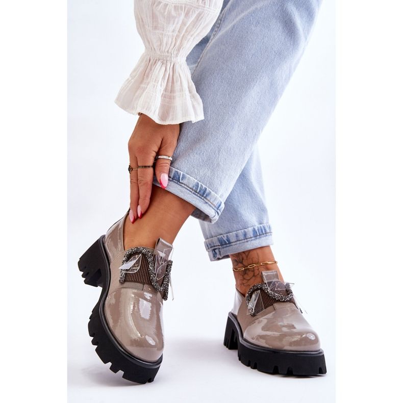 S.Barski Chaussures Laquées Avec Ornements Gris Keily 2