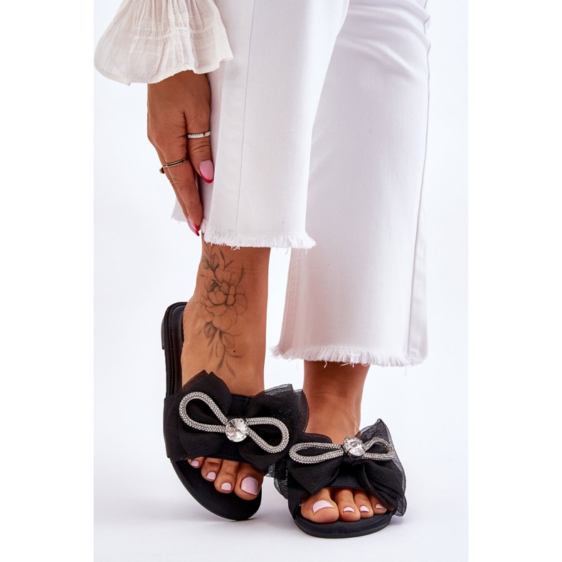 PS1 Chaussons Femme Avec Noeud Et Strass Noir Jolene 1