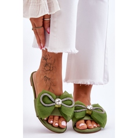 PS1 Chaussons Femme Avec Noeud Et Strass Vert Jolene 1