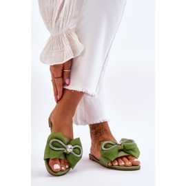 PS1 Chaussons Femme Avec Noeud Et Strass Vert Jolene 2