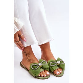 PS1 Chaussons Femme Avec Noeud Et Strass Vert Jolene 6