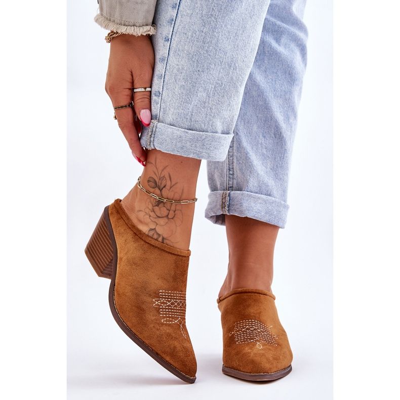BM Chaussons Romina Cowboy en daim camel pour femmes brun 1