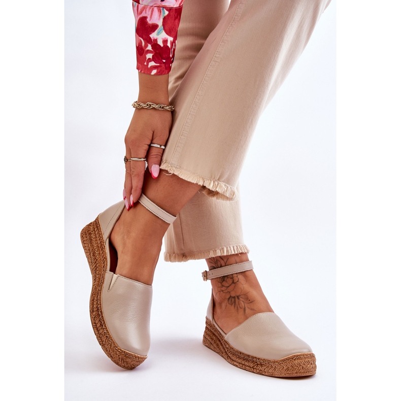 Lemar Sandales Espadrilles en Cuir pour Femme Beige Moise 2