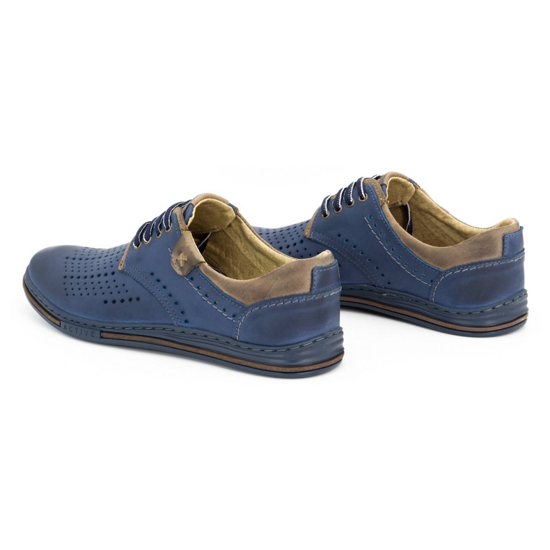 Polbut Chaussures en cuir pour hommes 402 été, bleu marine avec marron brun 4