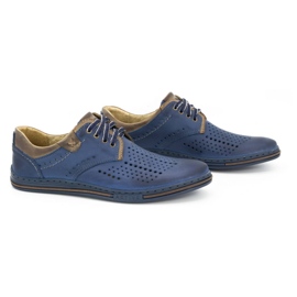 Polbut Chaussures en cuir pour hommes 402 été, bleu marine avec marron brun 2