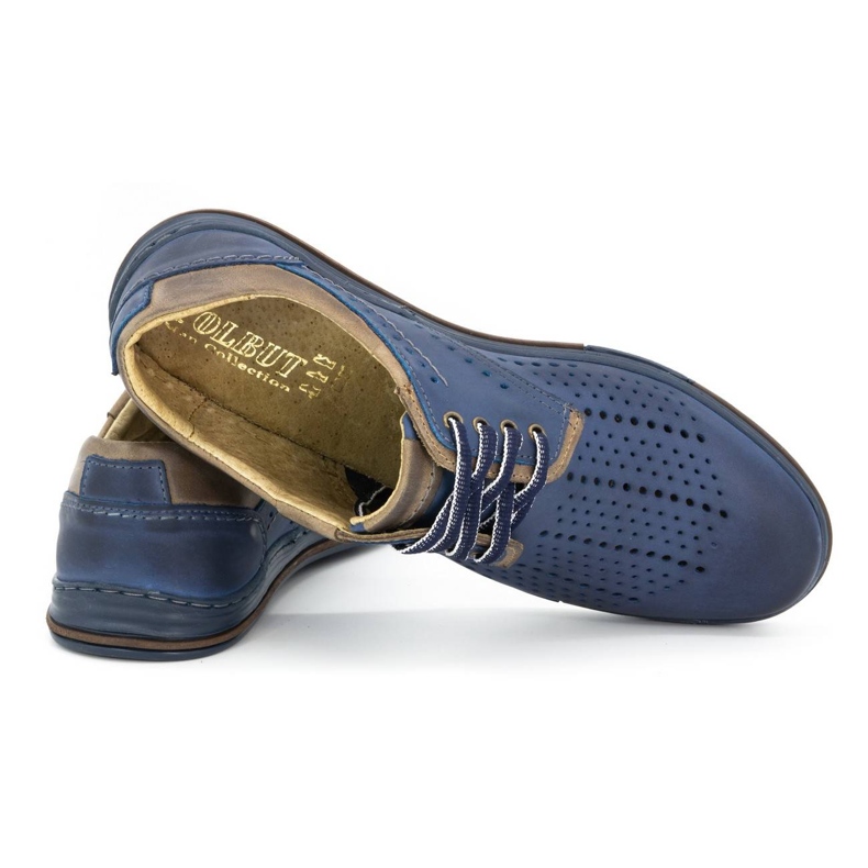 Polbut Chaussures en cuir pour hommes 402 été, bleu marine avec marron brun 3