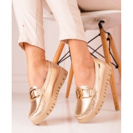 Mocassins femme dorés sur la plateforme Shelovet d'or 1